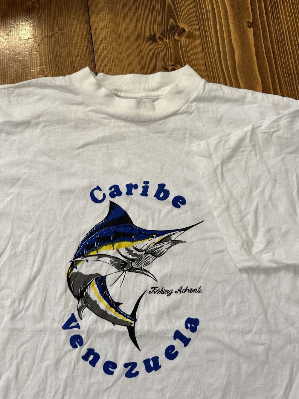 Vintage Single Stitch Venezuela Marlin Fishing Vtg T-Shirt Caribe Advents Tee XL